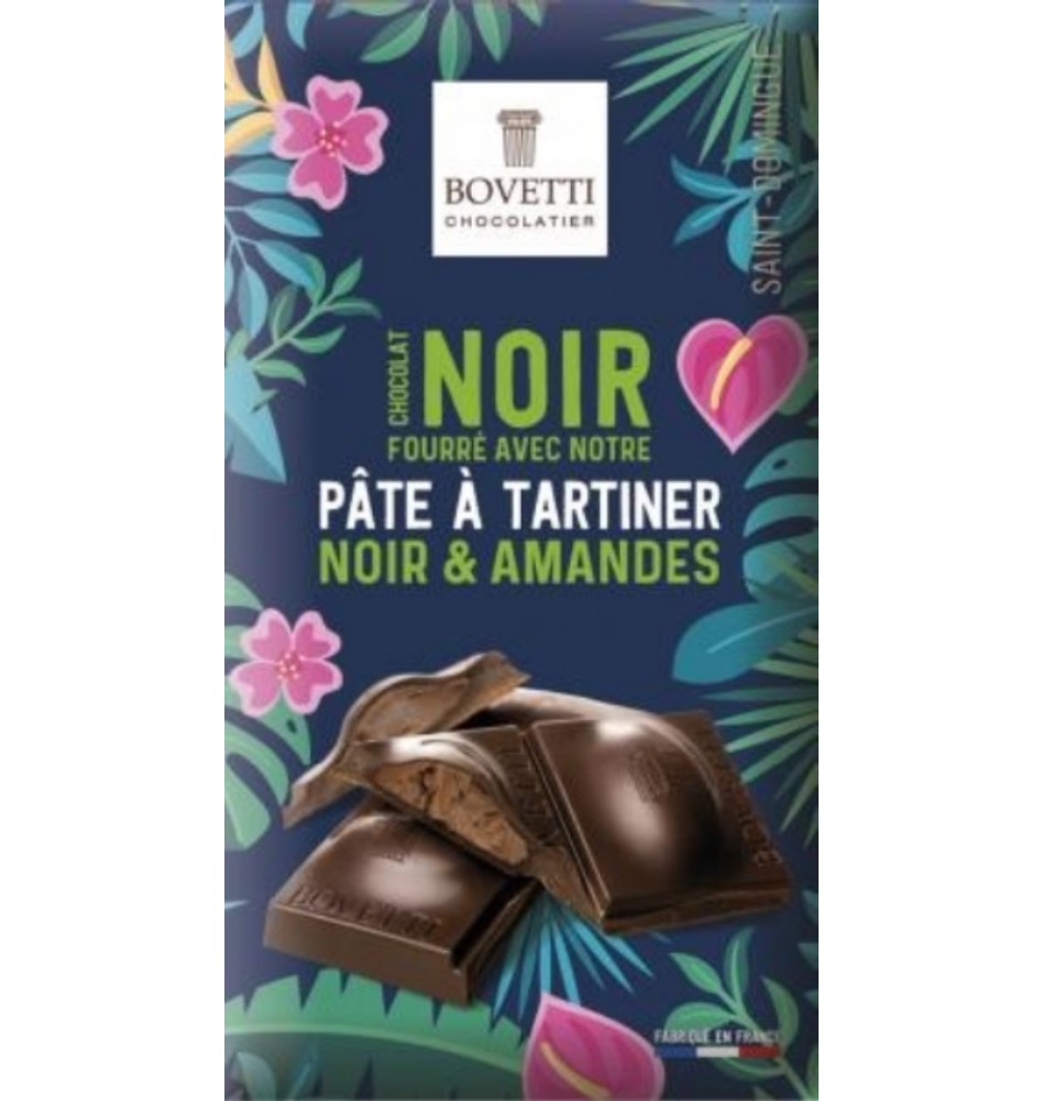 Tablette Chocolat Noir Fourré Pâte à Tartiner noir et amandes 