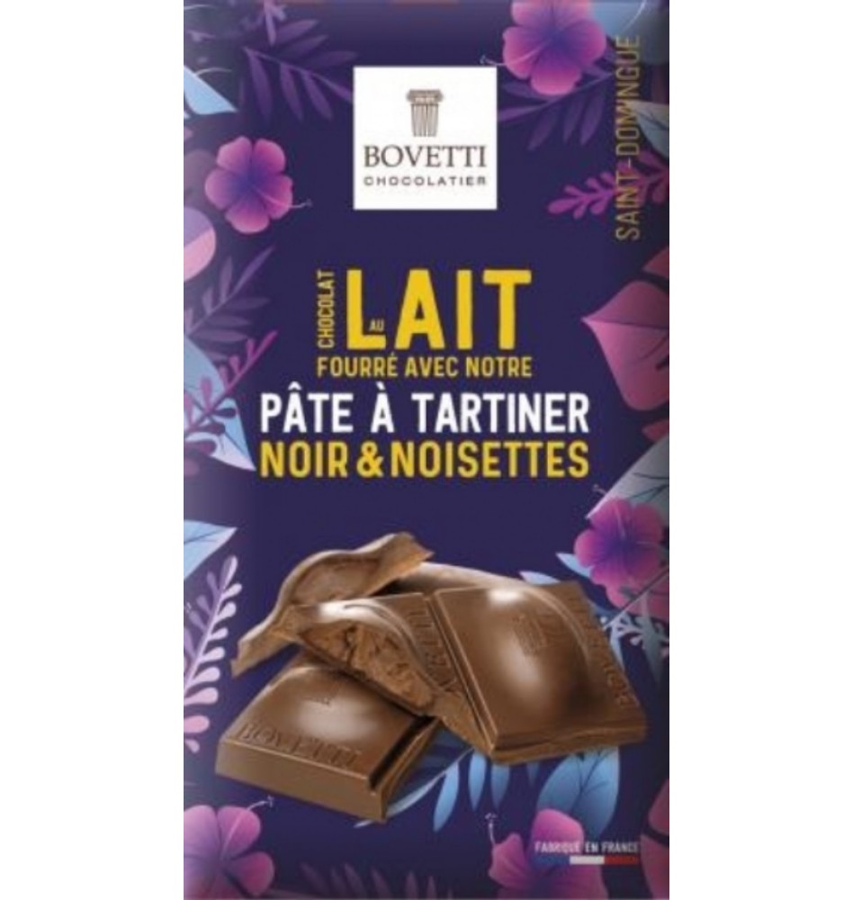 Tablette Chocolat au Lait Fourré Pâte à Tartiner Noir et Noisette